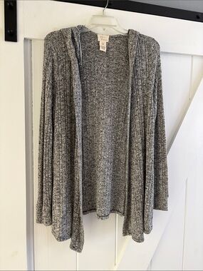 Andrea Jovine Heather gray/black Open-Front Hooded Cardigan